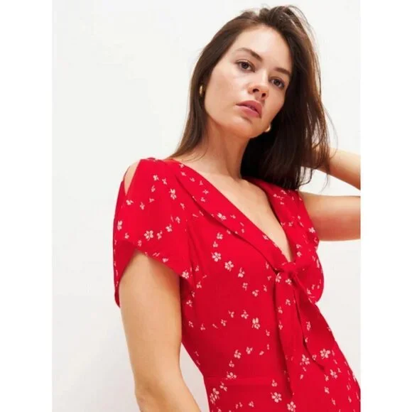 💕REFORMATION💕 Talleen Dress ~ Fresno Red Floral Print 4 NWT